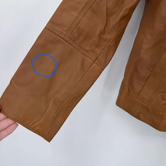 Quince 100% Leather Stand-Collar Jacket size M Women's in Cognac Brown Full Zip - Picture 3 of 16